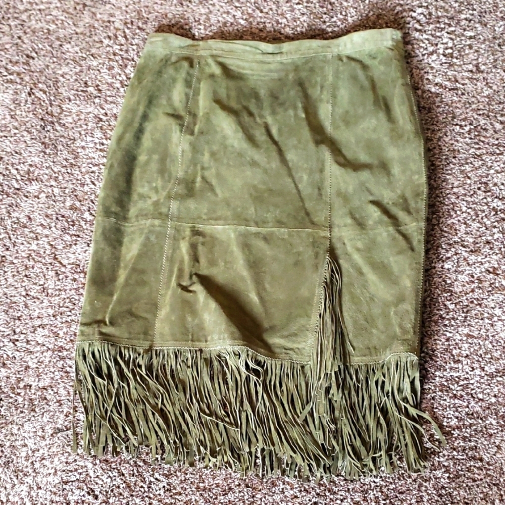 Olive Fringe Skirt